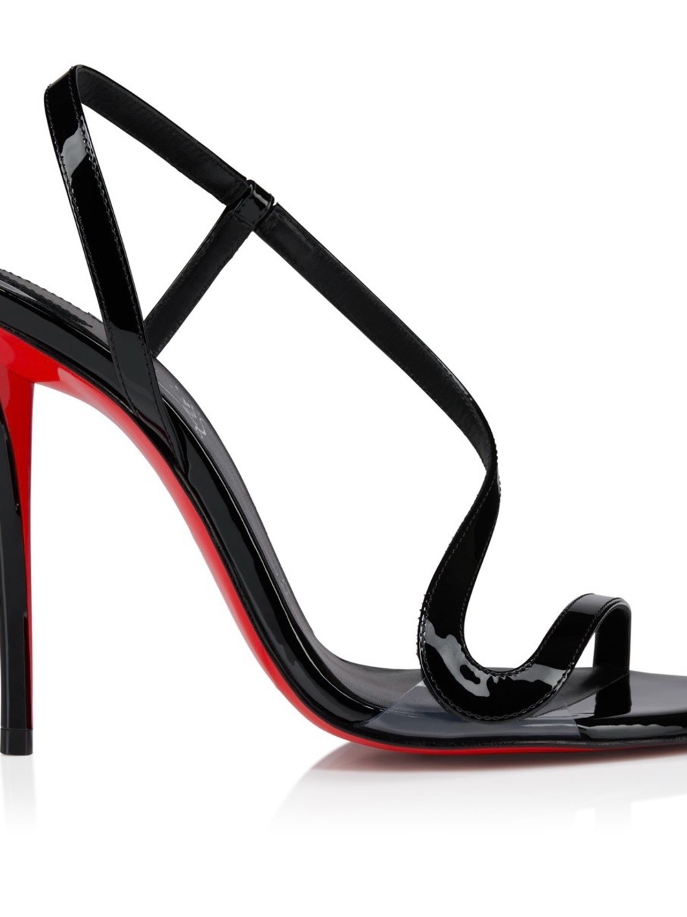 Christian Louboutin Black Patent Strappy Stiletto with Red Sole (Rosa Z)